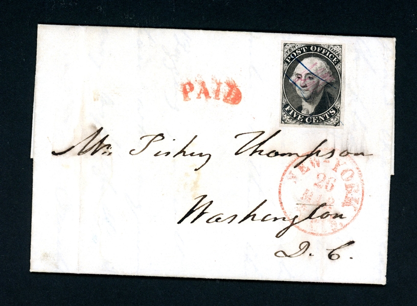 USA Scott 9X1 Used 5¢ Postmaster Provisional on 1846 Cover, 2023 Crowe Cert (SCV $550)