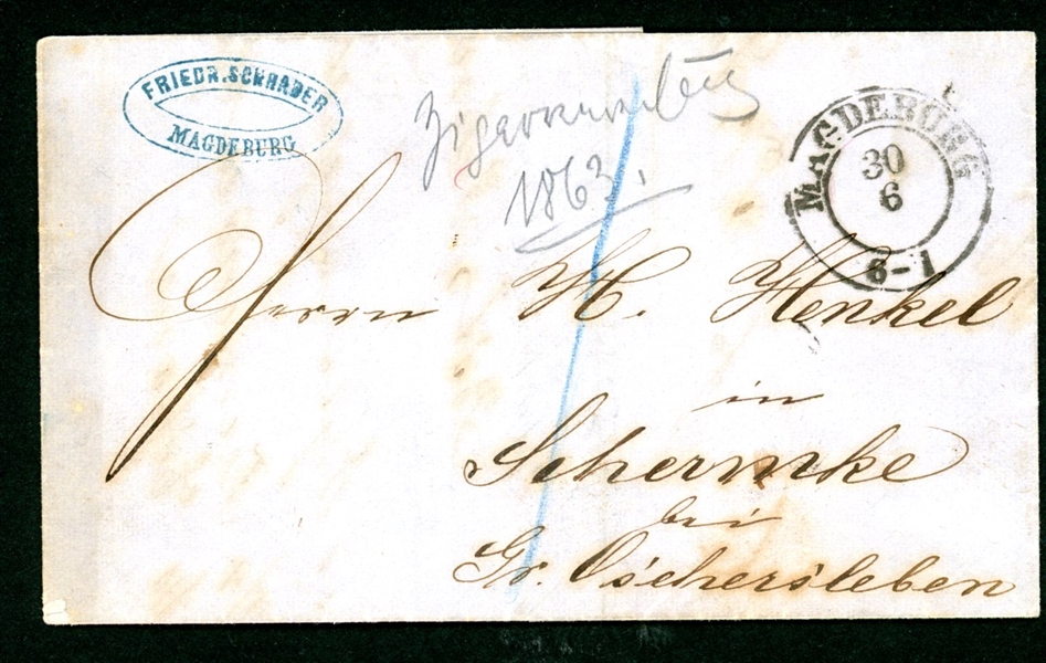 Germany 1863 Stampless, Magdeburg (Est $75-100)