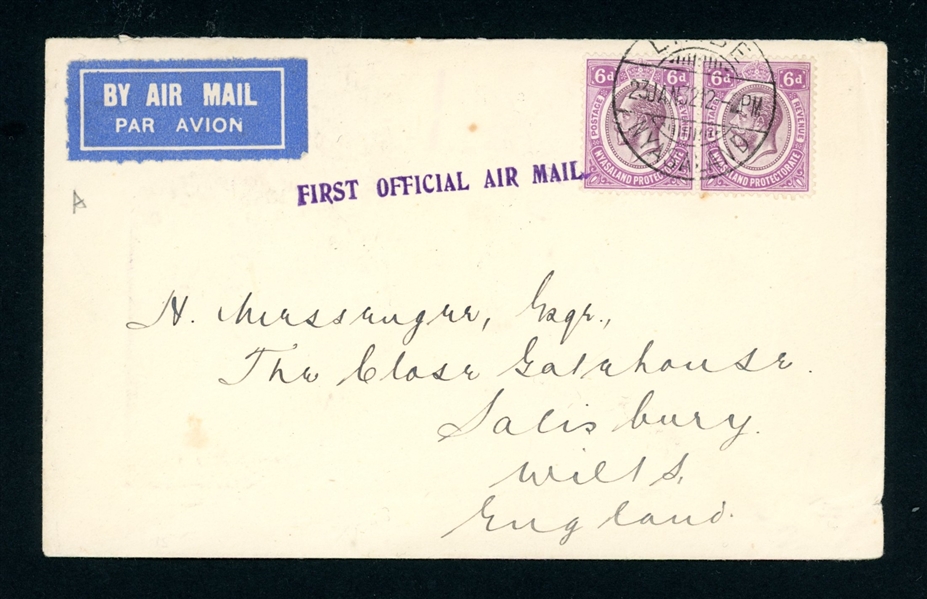 Nyasaland 1932 First Official Air Mail Cover (Est $75-100)