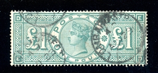 Great Britain Scott 124 Used Fine+, Faults, 1891 £1 Victoria (SCV $925)