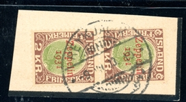 Iceland Scott C11 Vertical Pair on Piece, 1931 Zeppelin (SCV $320)