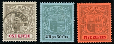 Mauritius Scott 124 Used, 125-126 MH, 1902 Issues (SCV $210)