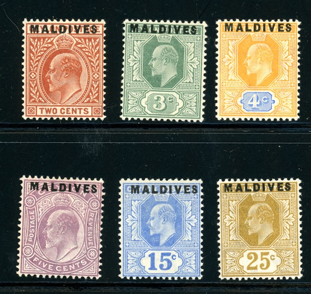 Maldive Islands Scott 1-6 MH/MHR Complete Set, 1906 Issues (SCV $259)