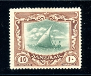 Zanzibar Scott 134 MHR F-VF, 1913 10R Dhow (SCV $230)