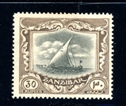 Zanzibar Scott 136 MH F-VF, 1913 30R Dhow (SCV $425)