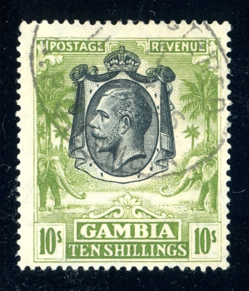 Gambia Scott 120 Used F-VF, 1922 10sh King George V (SCV $150)