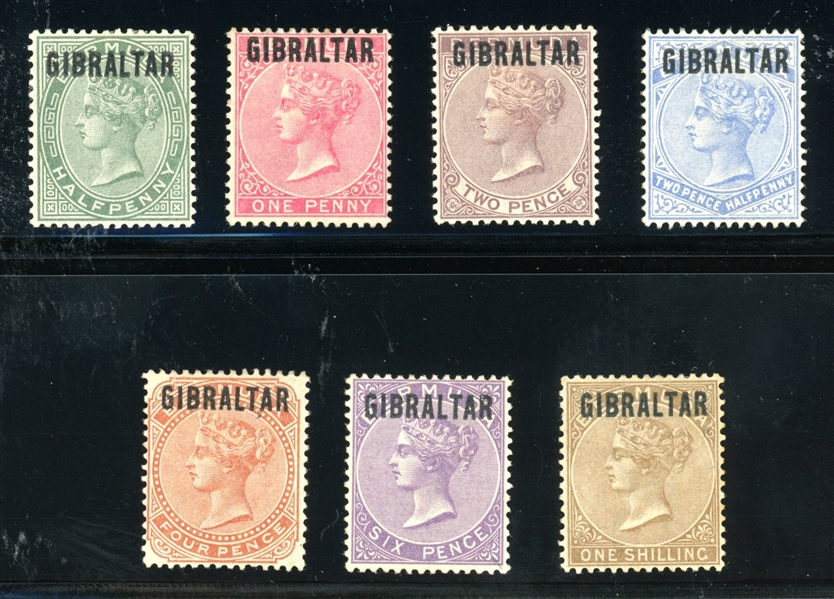 Gibraltar Scott 1-7 MH Complete Set, 1886 Overprints (SCV $1532)