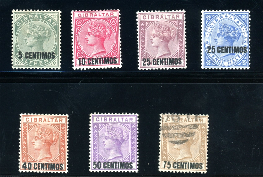 Gibraltar Scott 22-28 MH/Used, 1889 Surcharge Set (SCV $277)