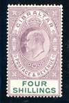 Gibraltar Scott 61 MH F-VF, 1904 4sh KEVII (SCV $350)