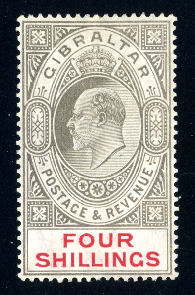 Gibraltar Scott 62 MH VF, 1910 4sh KEVII (SCV $170)