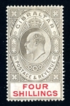 Gibraltar Scott 62 MH VF, 1910 4sh KEVII (SCV $170)