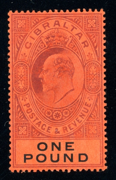 Gibraltar Scott 64 MHR VF, 1904 £1 KEVII High Value (SCV $650)