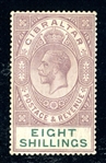 Gibraltar Scott 90 MLH F-VF, 1924 8sh KGV Value (SCV $325)