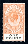 Gibraltar Scott 92  MH F-VF, 1924 £1 KGV Value (SCV $190)