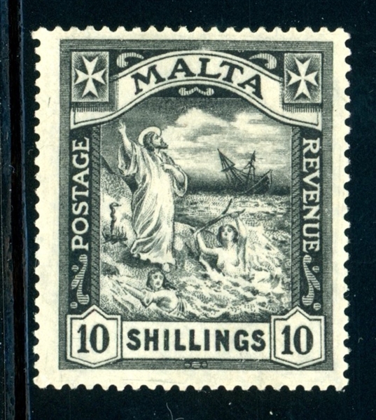 Malta Scott 73 MLH F-VF, 1921 10sh St Paul (SCV $400)