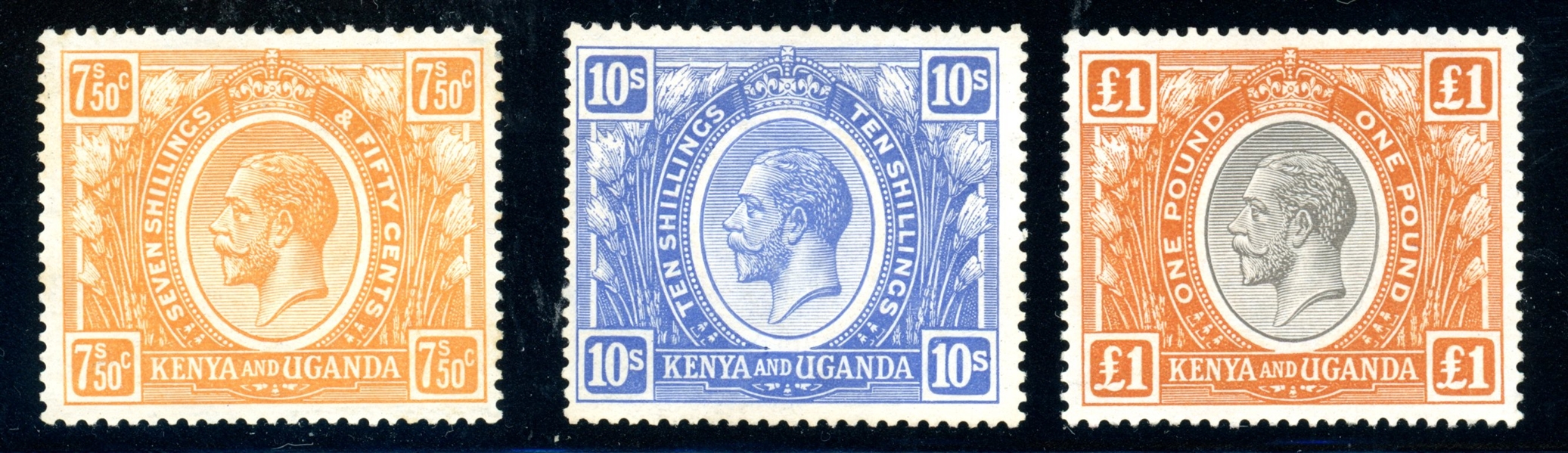 Kenya & Uganda Scott 35-37 MH F-VF, 3 Different 1922 KGV (SCV $452)