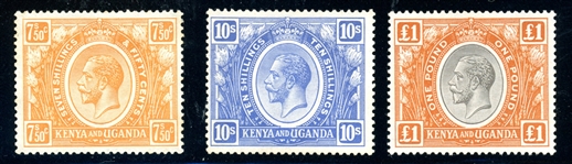 Kenya & Uganda Scott 35-37 MH F-VF, 3 Different 1922 KGV (SCV $452)