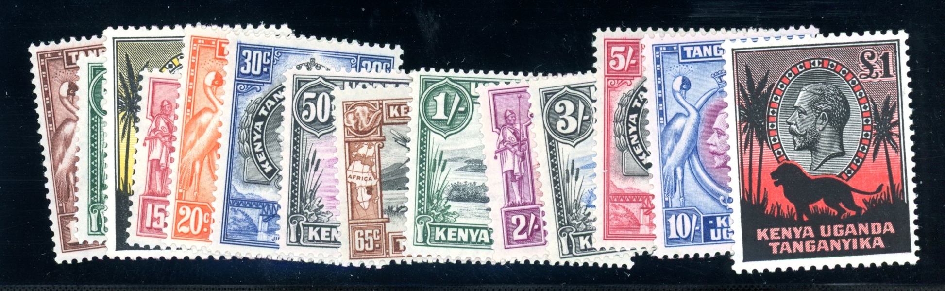 Kenya Uganda and Tanganyika Scott 46-59 MLH Complete Set, 1935 KGV (SCV $551)