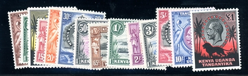 Kenya Uganda and Tanganyika Scott 46-59 MLH Complete Set, 1935 KGV (SCV $551)