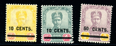 Malaya - Johore Scott 56-58 MLH Complete Set, 1904 Surcharges (SCV $115)