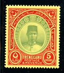 Malaya - Trengganu Scott 38 MLH VF, 1938 $5 Badarulalam (SCV $500)