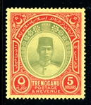 Malaya - Trengganu Scott 44 MLH VF, 1921 $5 Badarulalam (SCV $155)