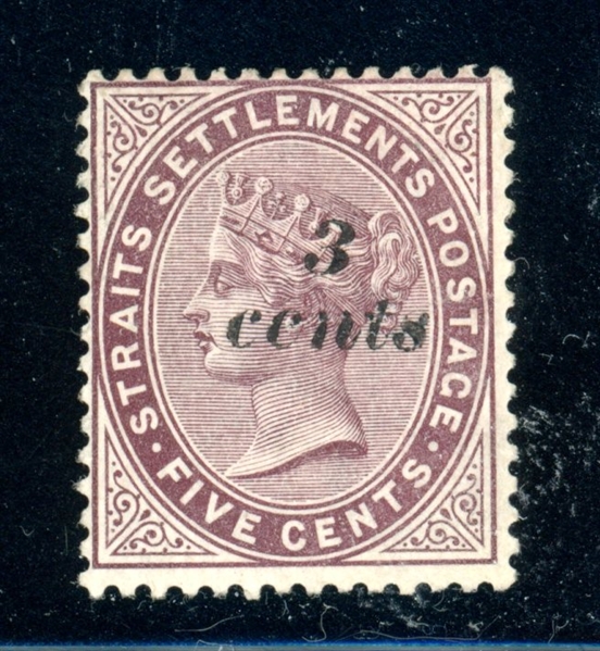 Straits Settlements Scott 71 MH Fine+, 1886 Surcharge (SCV $350) 