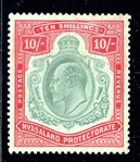 Nyasaland Scott 9 MH VF, 1908 10sh King Edward VII (SCV $225)