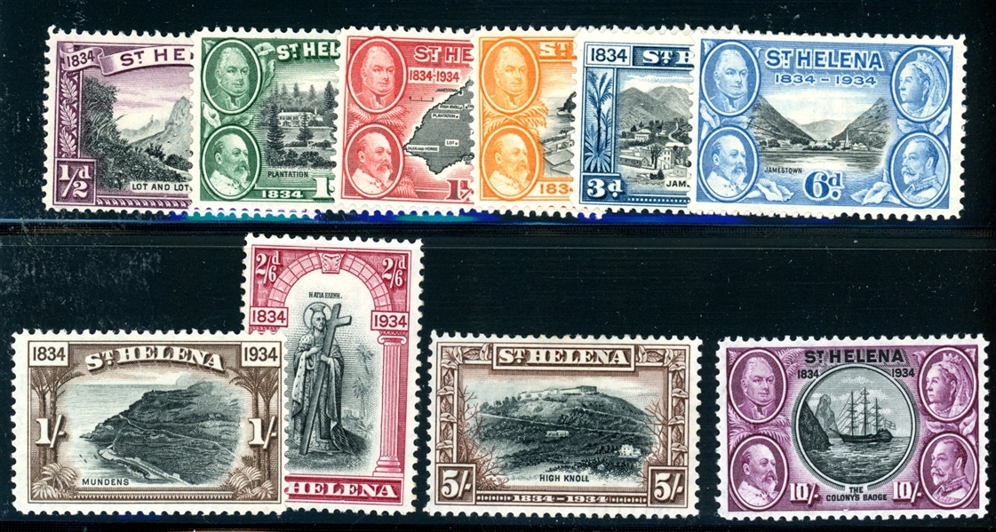 St Helena Scott 101-110 MH F-VF, 1934 Centenary Issue (SCV $472)