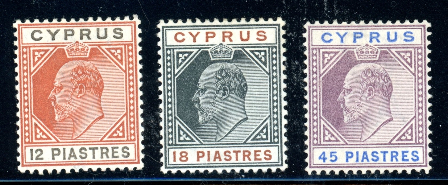 Cyprus Scott 45-47 MH F-VF, 1903 Edward VII High Values (SCV $387)