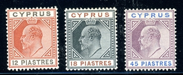 Cyprus Scott 45-47 MH F-VF, 1903 Edward VII High Values (SCV $387)