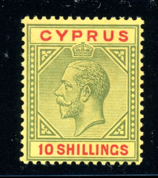 Cyprus Scott 87 MLH Fine, 1921 10sh George V Key Issue (SCV $425)