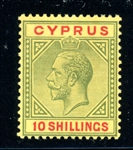 Cyprus Scott 87 MLH Fine, 1921 10sh George V Key Issue (SCV $425)