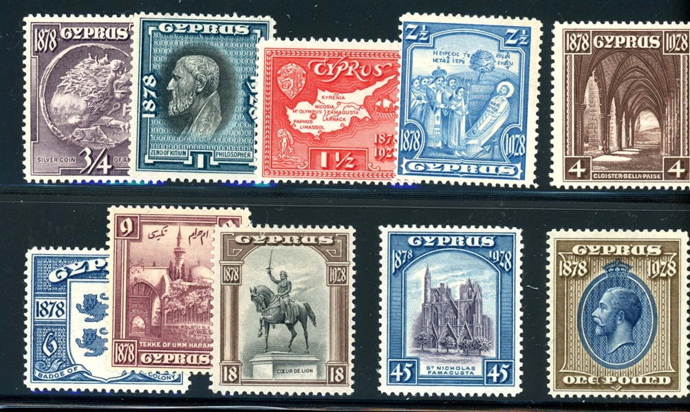 Cyprus Scott 114-123 MH Complete Set, 1928 50th Year (SCV $412)