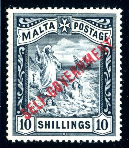 Malta Scott 85 MH VF, 1922 10sh St Paul SELF-GOVERNMENT Overprint (SCV $250)