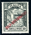 Malta Scott 93 MH F-VF, 1922 10sh St Paul SELF-GOVERNMENT Overprint (SCV $160)