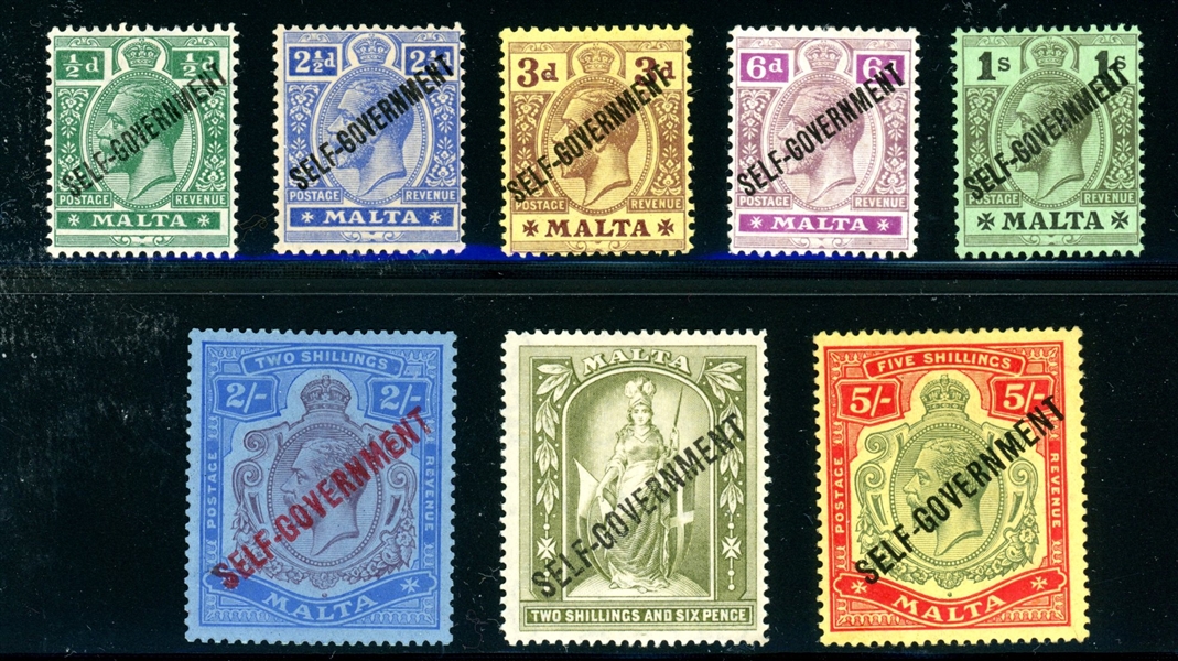 Malta Scott 77-84 MH Complete Set, 1922 SELF-GOVERNMENT Overprints (SCV $417)