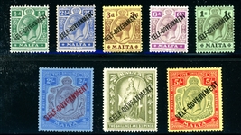 Malta Scott 77-84 MH Complete Set, 1922 SELF-GOVERNMENT Overprints (SCV $417)