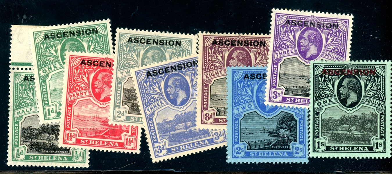 Ascension Scott 1-9 MHR Complete Set, 1922 Overprints (SCV $438)