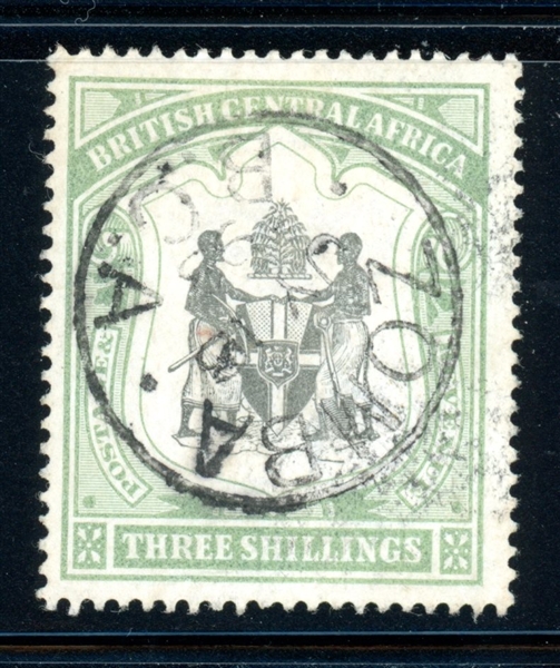 British Central Africa Scott 52 Used F-VF, 1897 3sh Coat of Arms (SCV $375)