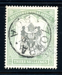 British Central Africa Scott 52 Used F-VF, 1897 3sh Coat of Arms (SCV $375)