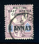 British East Africa Scott 3 Used Fine, 1890 Surcharge (SCV $375)