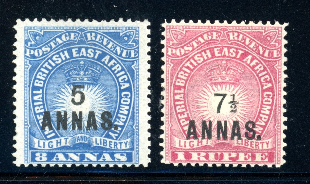 British East Africa Scott 36-37 MH Fine, 1894 Printed Surcharges (SCV $170)