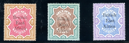 British East Africa Scott 68-70 MH F-VF, 1895 High Values (SCV $465)