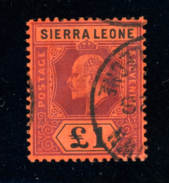 Sierra Leone Scott 102 Used Fine, 1907 £1 Edward VII High Value (SCV $250)