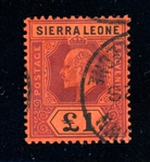 Sierra Leone Scott 102 Used Fine, 1907 £1 Edward VII High Value (SCV $250)