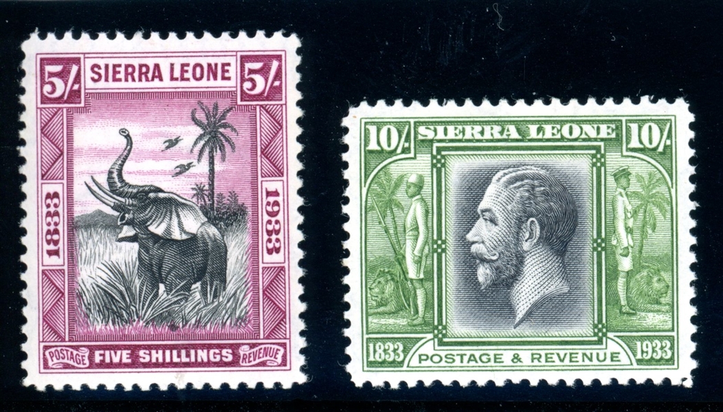 Sierra Leone Scott 163-164 MHR F-VF, 1933 Wilberforce Issues (SCV $460)