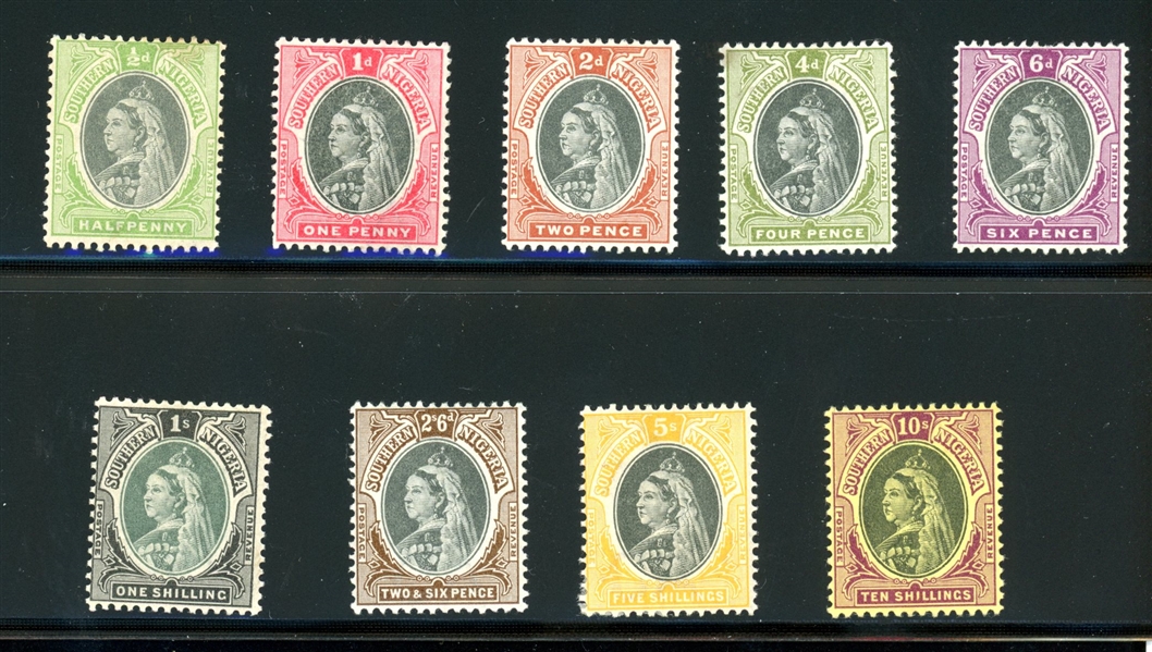 Southern Nigeria Scott 1-9 MH/MHR Complete Set, 1901 Victoria (SCV $294)