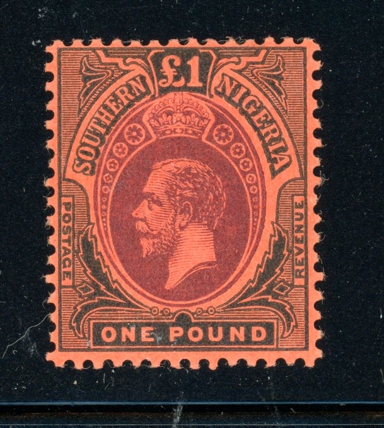 Southern Nigeria Scott 56 MVLH Fine, 1912 £1 KGV High Value (SCV $225)