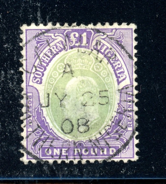 Southern Nigeria Scott 31 Used F-VF, 1906 £1 Edward High Value (SCV $425)